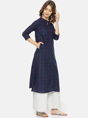 Navy blue printed cotton ethnic kurtis 4