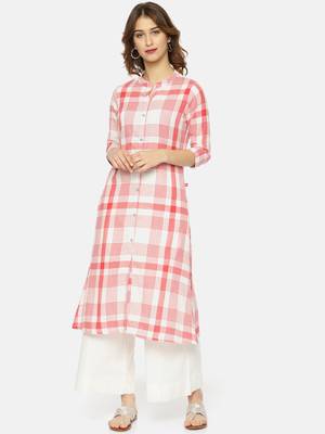 Peach printed cotton ethnic kurtis 1