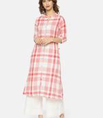 Peach printed cotton ethnic kurtis