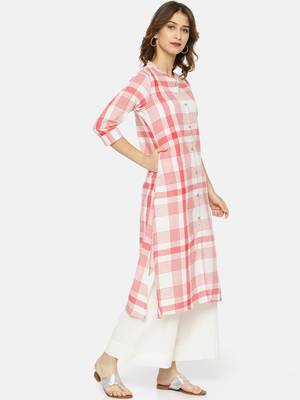 Peach printed cotton ethnic kurtis 4