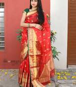 Red hand woven chanderi silk saree with blouse