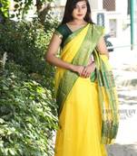 Yellow hand woven chanderi silk saree with blouse