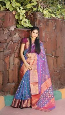Dark lavender hand woven chanderi silk saree with blouse 3
