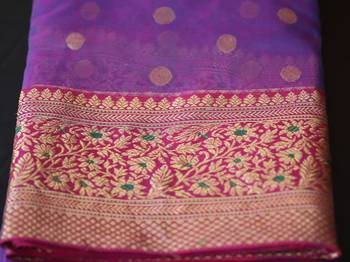 Dark lavender hand woven chanderi silk saree with blouse 1