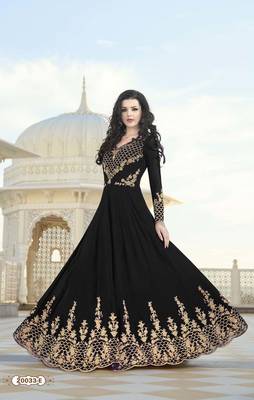 Black embroidered faux georgette semi stitched salwar with dupatta 1