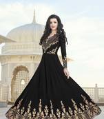 Black embroidered faux georgette semi stitched salwar with dupatta