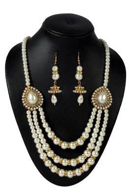Pearl 3 Line pendant Necklace Set 1