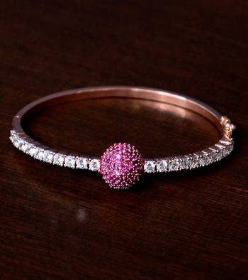 Rose gold plated ruby stone and diamond embellished light weight bracelet 1