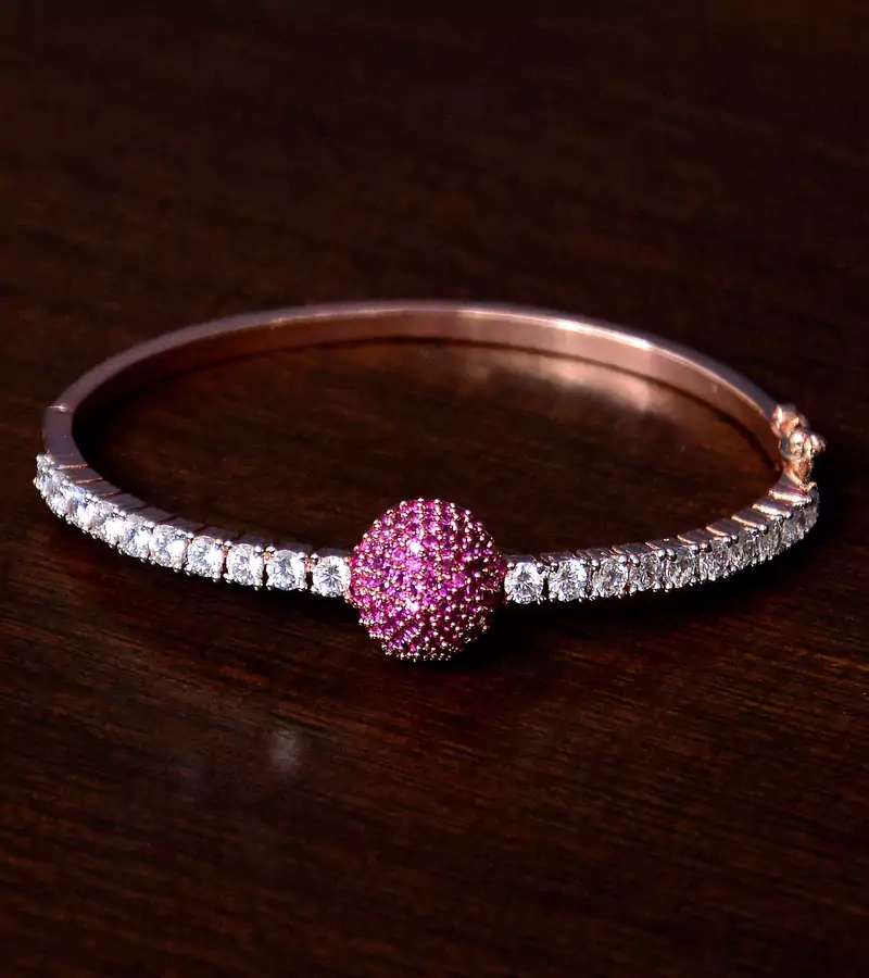 Rose Gold Plated Ruby Stone and Diamond Embellished Light Weight Bracelet