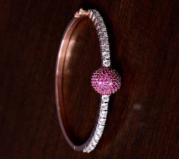 Rose gold plated ruby stone and diamond embellished light weight bracelet 2