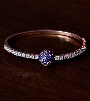 Rose gold plated sapphire stone and diamond embellished light weight bracelet 1