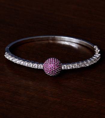 Rhodium plated ruby stone and diamond embellished light weight bracelet 1