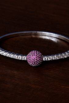 Rhodium plated ruby stone and diamond embellished light weight bracelet