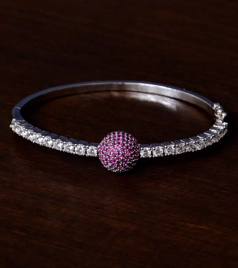 Rhodium Plated Ruby Stone and Diamond Embellished Light Weight Bracelet