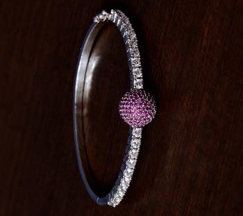 Rhodium plated ruby stone and diamond embellished light weight bracelet 2