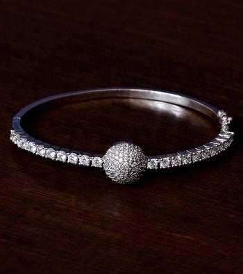 Rhodium plated cz stone and diamond embellished light weight bracelet 1