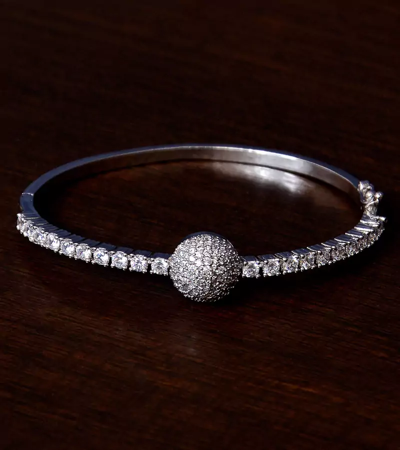 Rhodium Plated CZ Stone and Diamond Embellished Light Weight Bracelet