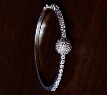 Rhodium plated cz stone and diamond embellished light weight bracelet 2