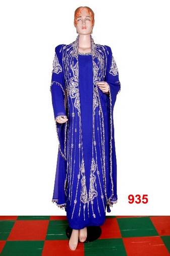 Royal-blue embroidered georgette islamic-kaftans
