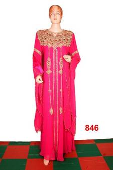 Rani-pink embroidered georgette islamic-kaftans