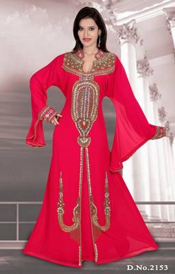 Peach embroidered georgette islamic-kaftans 1