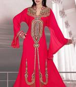 Peach embroidered georgette islamic-kaftans