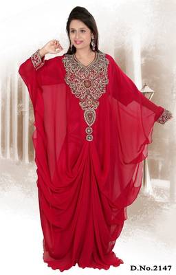 Red embroidered georgette islamic-kaftans 1