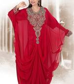 Red embroidered georgette islamic-kaftans