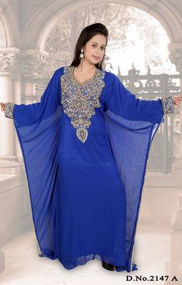 Royal-blue embroidered georgette islamic-kaftans 1
