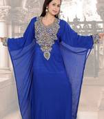 Royal-blue embroidered georgette islamic-kaftans