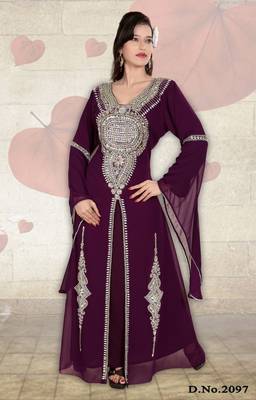 Purple embroidered georgette islamic-kaftans 1