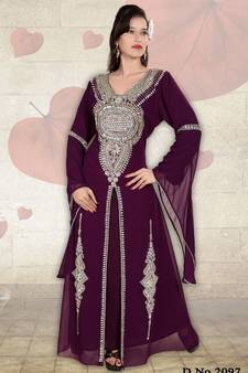 Purple embroidered georgette islamic-kaftans