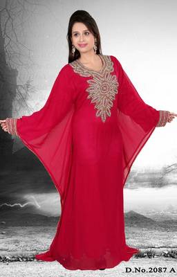 Red embroidered georgette islamic-kaftans 1