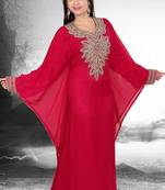 Red embroidered georgette islamic-kaftans