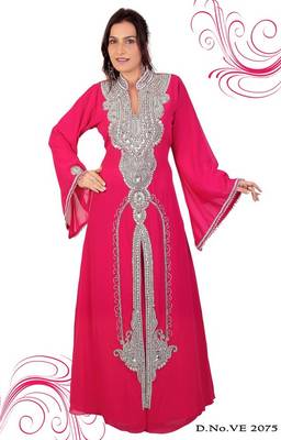 Rani-pink embroidered georgette islamic-kaftans 1