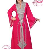 Rani-pink embroidered georgette islamic-kaftans