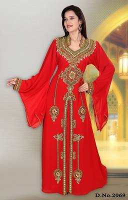 Red embroidered georgette islamic-kaftans 1