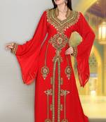 Red embroidered georgette islamic-kaftans