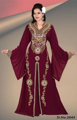 Magenta embroidered georgette islamic-kaftans 1