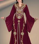 Magenta embroidered georgette islamic-kaftans
