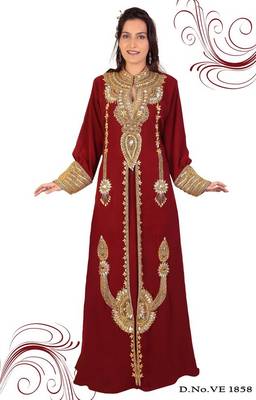 Maroon embroidered georgette islamic-kaftans 1