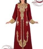 Maroon embroidered georgette islamic-kaftans
