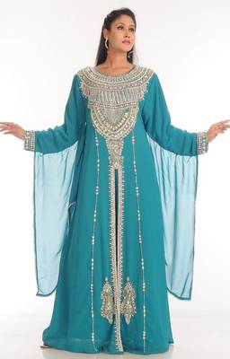 Sky-blue embroidered georgette islamic-kaftans 1