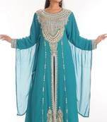 Sky-blue embroidered georgette islamic-kaftans