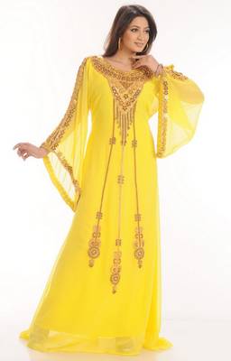 Yellow embroidered georgette islamic-kaftans 1