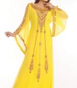 Yellow embroidered georgette islamic-kaftans