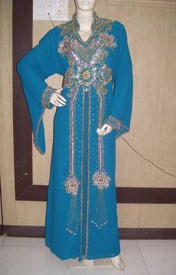 Sky-blue embroidered georgette islamic-kaftans 1