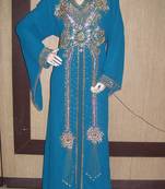 Sky-blue embroidered georgette islamic-kaftans