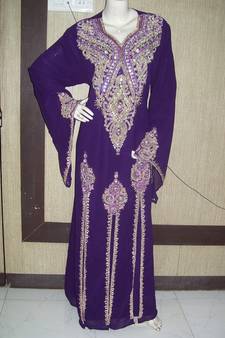Purple embroidered georgette islamic-kaftans
