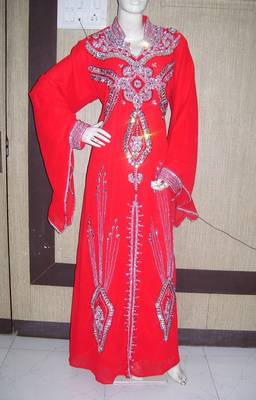 Red embroidered georgette islamic-kaftans 1